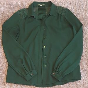 Gianni Bini Rich Green Blouse with Lace Insets